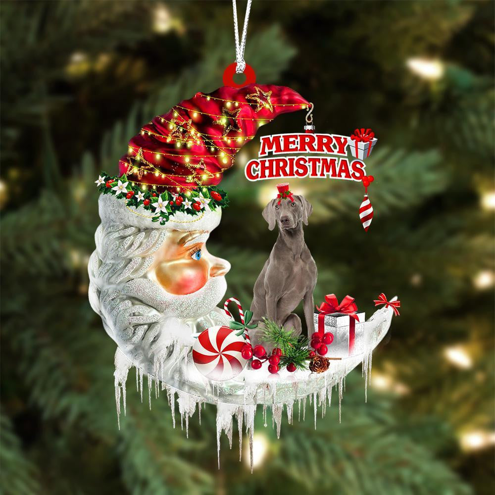 Weimaraner On The Moon Merry Christmas Hanging Ornament Flat Acrylic Dog Ornament