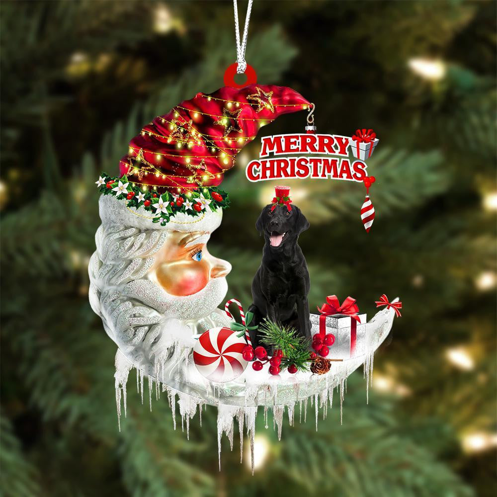 Black Labrador Retriever On The Moon Merry Christmas Hanging Ornament Flat Acrylic Dog Ornament