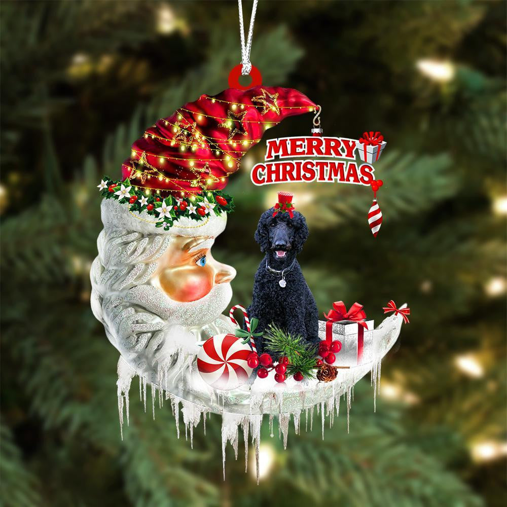 Black Poodle On The Moon Merry Christmas Hanging Ornament Flat Acrylic Dog Ornament
