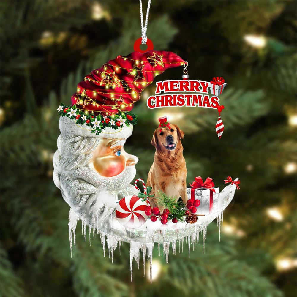 Golden Retriever On The Moon Merry Christmas Hanging Ornament Flat Acrylic Dog Ornament