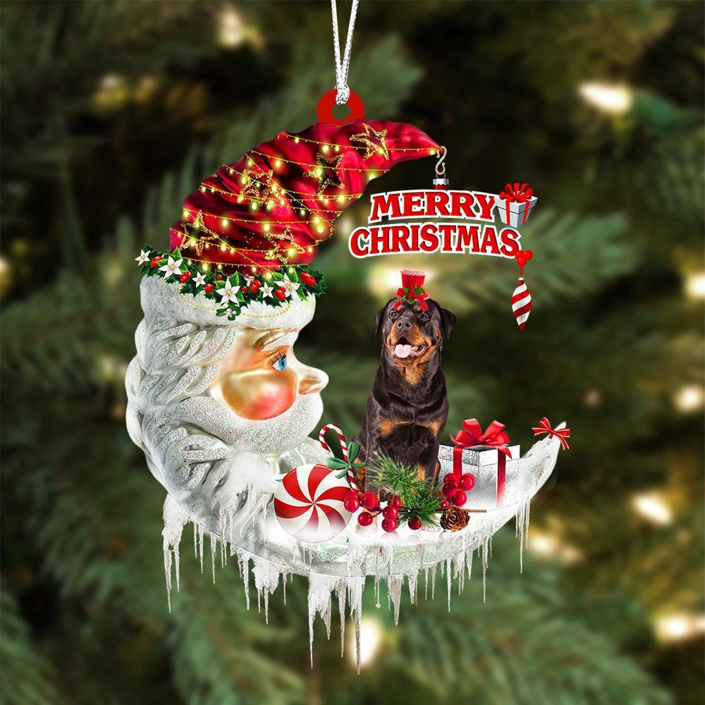 Rottweiler On The Moon Merry Christmas Hanging Ornament Flat Acrylic Dog Ornament