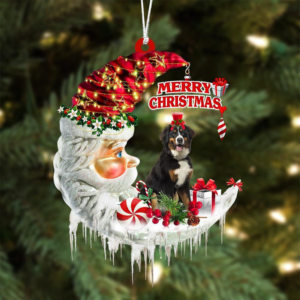 Bernese Mountain On The Moon Merry Christmas Hanging Ornament Flat Acrylic Dog Ornament