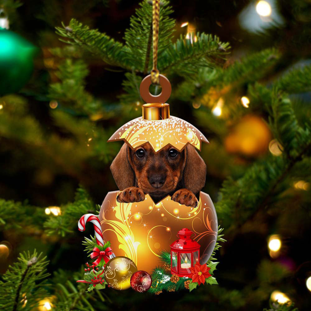 Dachshund in Golden Egg Christmas Ornament/ Flat Acrylic Dog Ornament