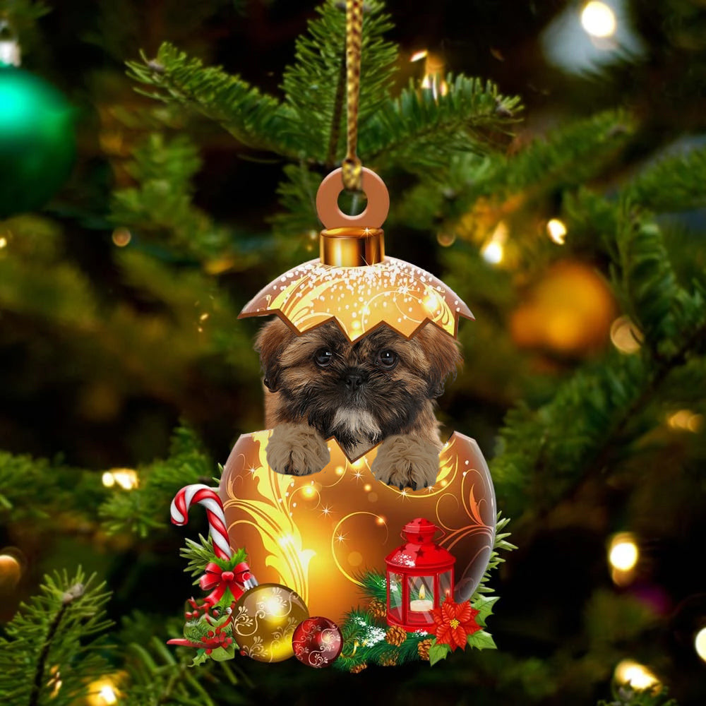 Shih Tzu In in Golden Egg Christmas Ornament/ Flat Acrylic Dog Ornament
