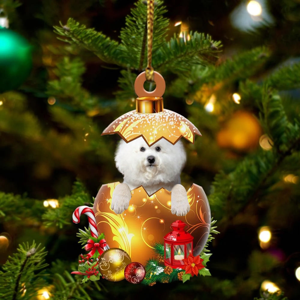 Bichon Frise In in Golden Egg Christmas Ornament/ Flat Acrylic Dog Ornament
