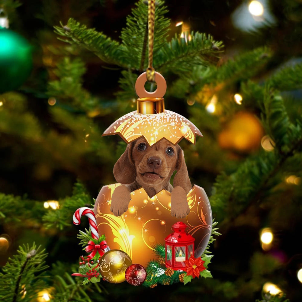 Dachshund In in Golden Egg Christmas Ornament/ Flat Acrylic Dog Ornament