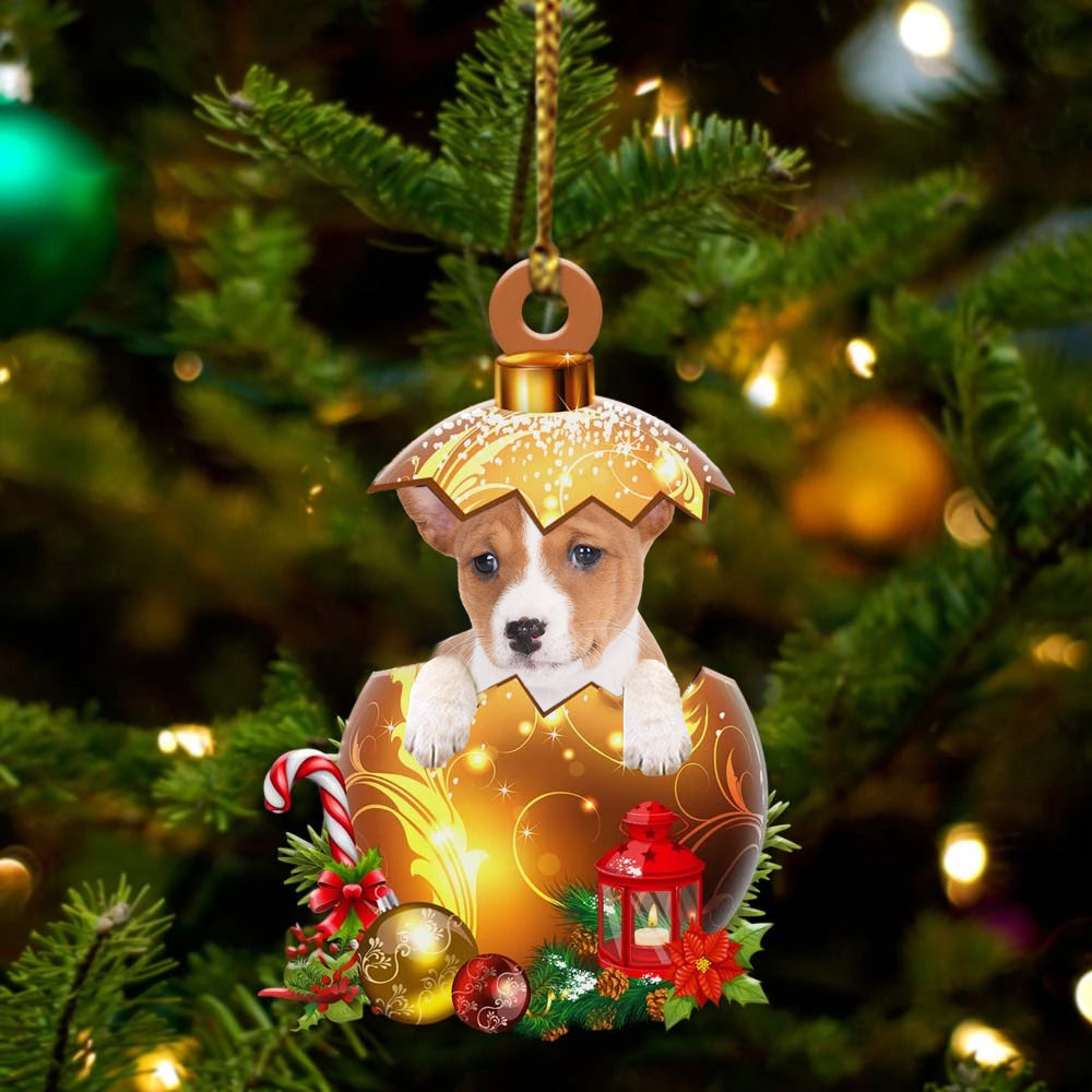 Basenji In in Golden Egg Christmas Ornament/ Flat Acrylic Dog Ornament