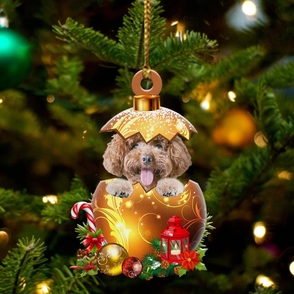 Poodle In in Golden Egg Christmas Ornament/ Flat Acrylic Dog Ornament