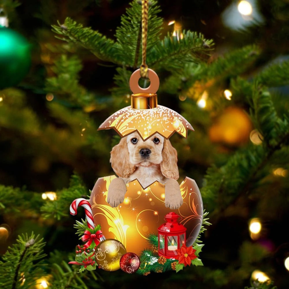 Cocker Spaniel In in Golden Egg Christmas Ornament/ Flat Acrylic Dog Ornament