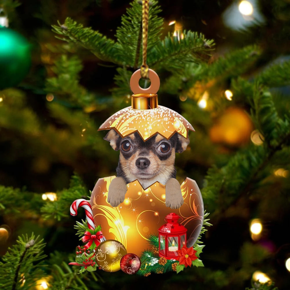 Chihuahua In in Golden Egg Christmas Ornament/ Flat Acrylic Dog Ornament