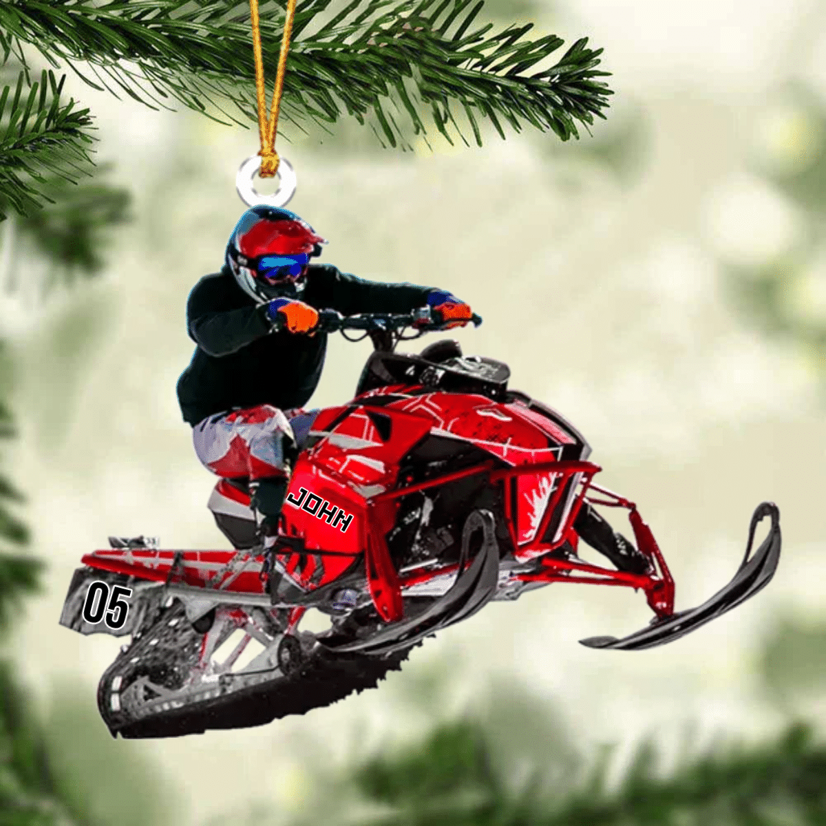 Personalized Snowmobile Rider Jumping Through Snow Christmas Ornament/ Snowmobile Flat Acrylic Ornament