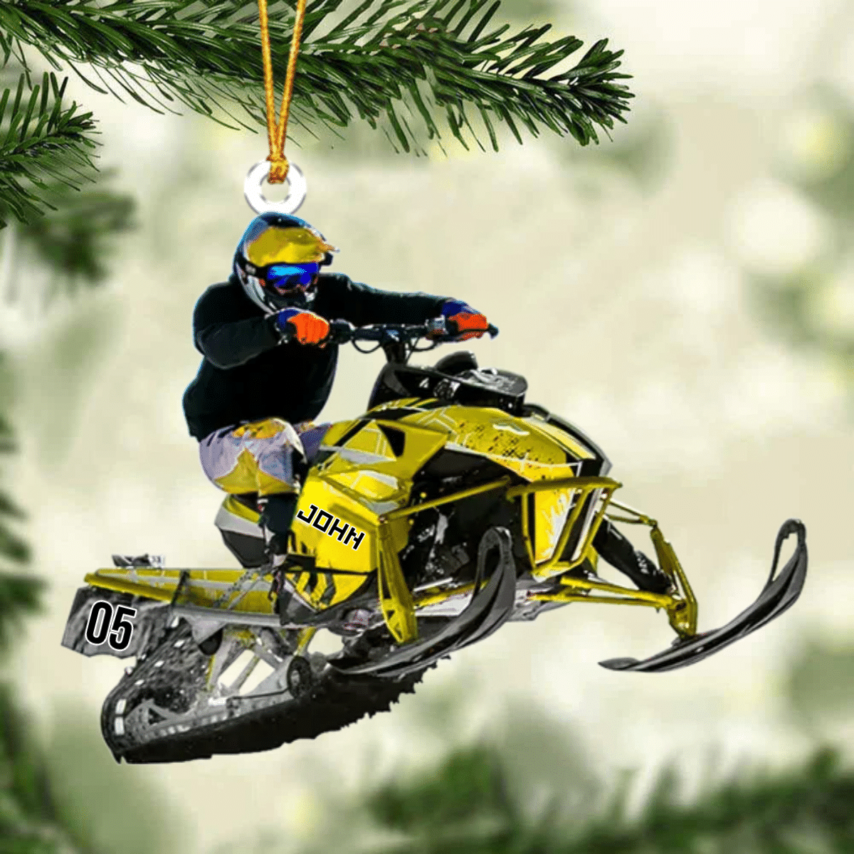 Personalized Snowmobile Rider Jumping Through Snow Christmas Ornament/ Snowmobile Flat Acrylic Ornament