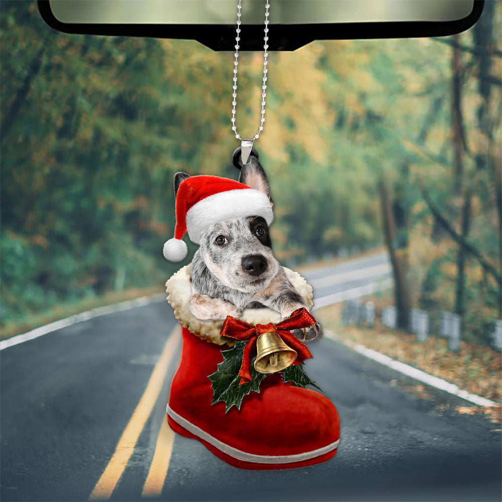 Australian Cattle Dog In Santa Boot Christmas Car Hanging Ornament