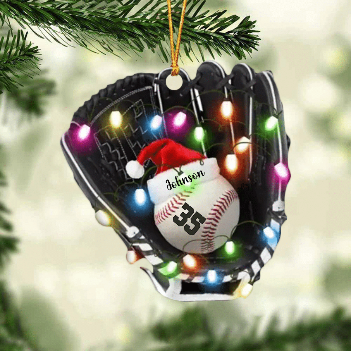 Personalized Christmas Light Baseball Glove Ornament Acrylic Flat Baseball Ornament for Him