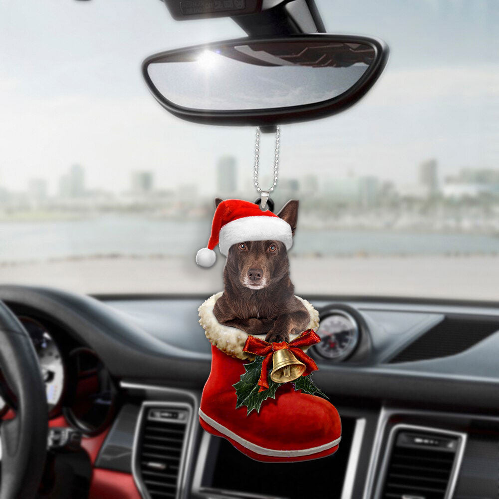 Australian Kelpie In Santa Boot Christmas Car Hanging Ornament