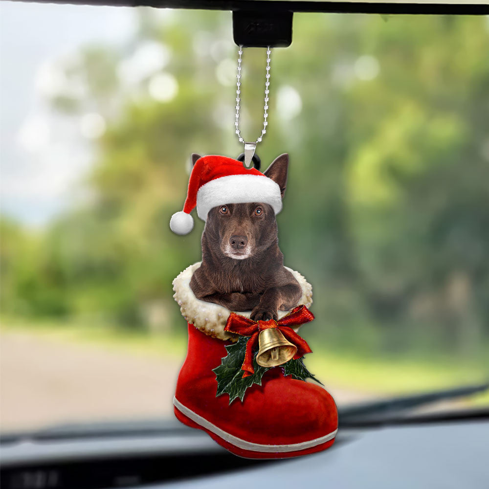 Australian Kelpie In Santa Boot Christmas Car Hanging Ornament