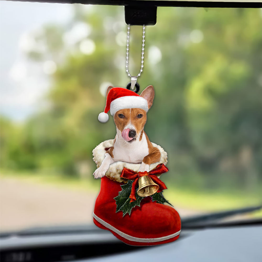 Basenji In Santa Boot Christmas Car Hanging Ornament