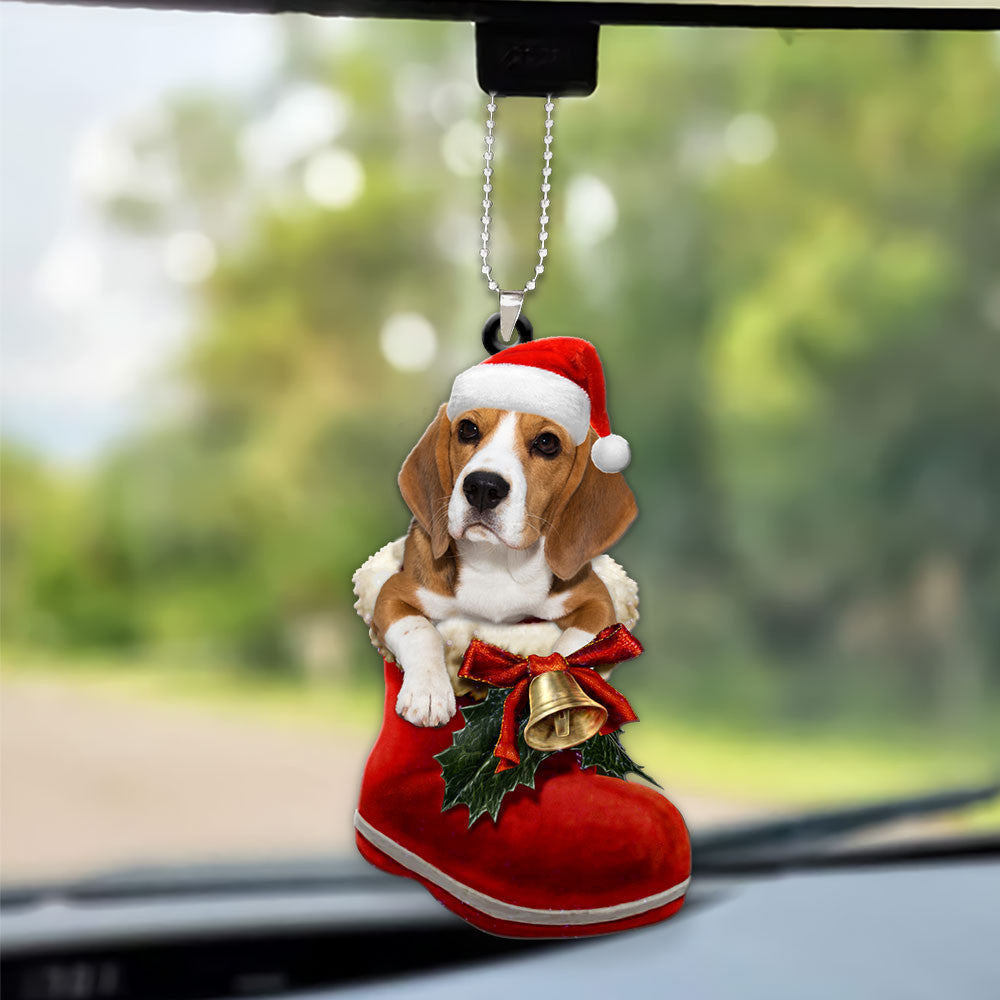Beagle In Santa Boot Christmas Car Hanging Ornament