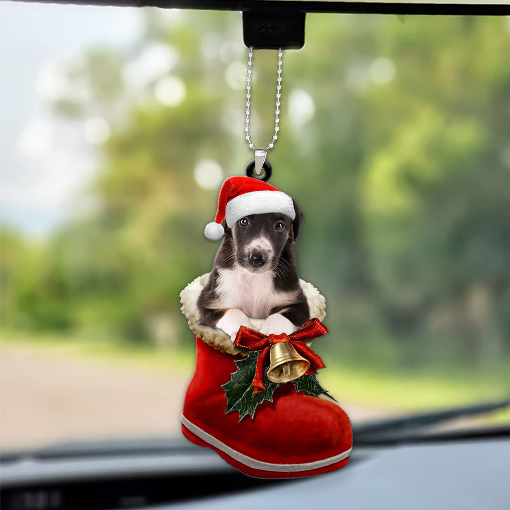 Borzoi In Santa Boot Christmas Car Hanging Ornament