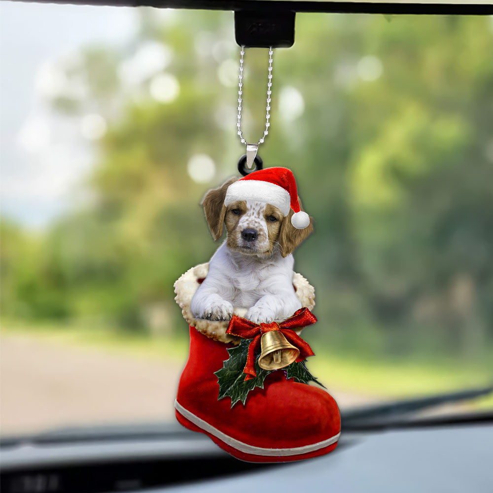 Brittany In Santa Boot Christmas Car Hanging Ornament