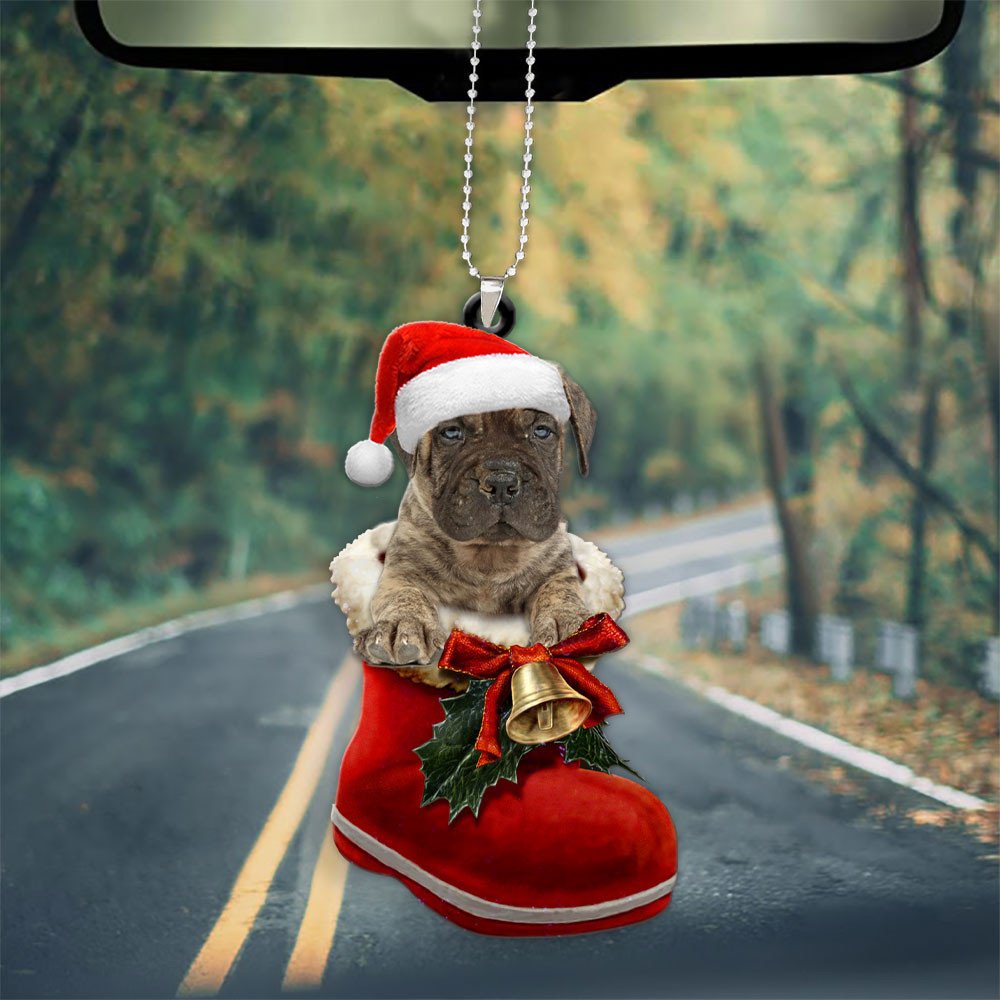 Bullmastiff In Santa Boot Christmas Car Hanging Ornament