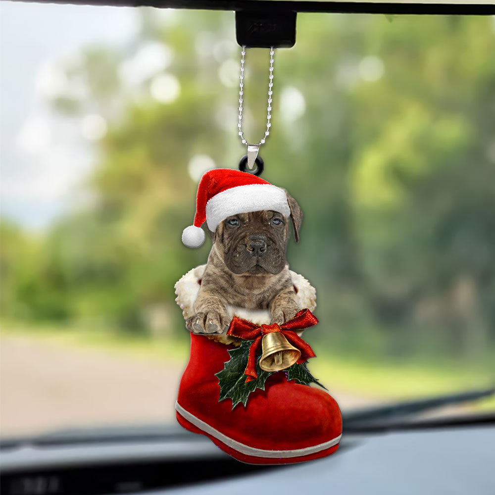 Bullmastiff In Santa Boot Christmas Car Hanging Ornament