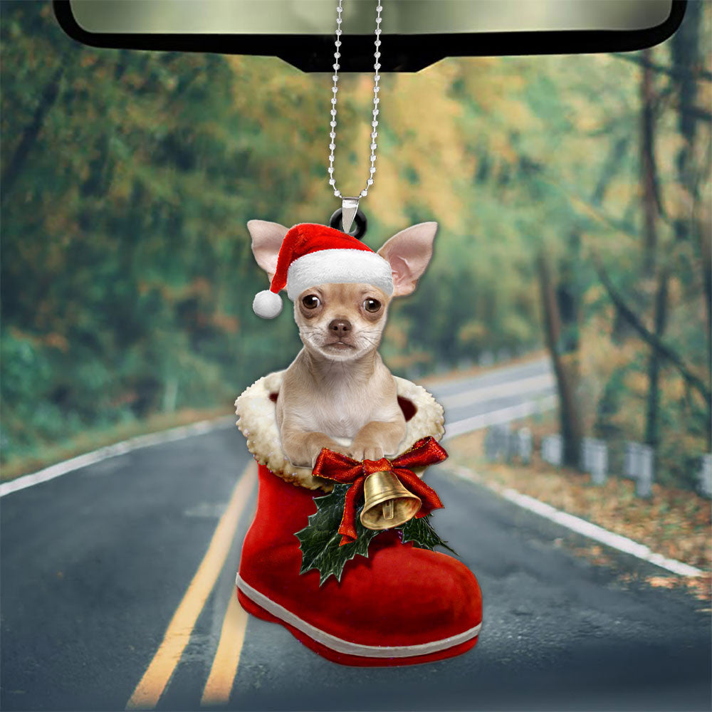 Chihuahua In Santa Boot Christmas Car Hanging Ornament
