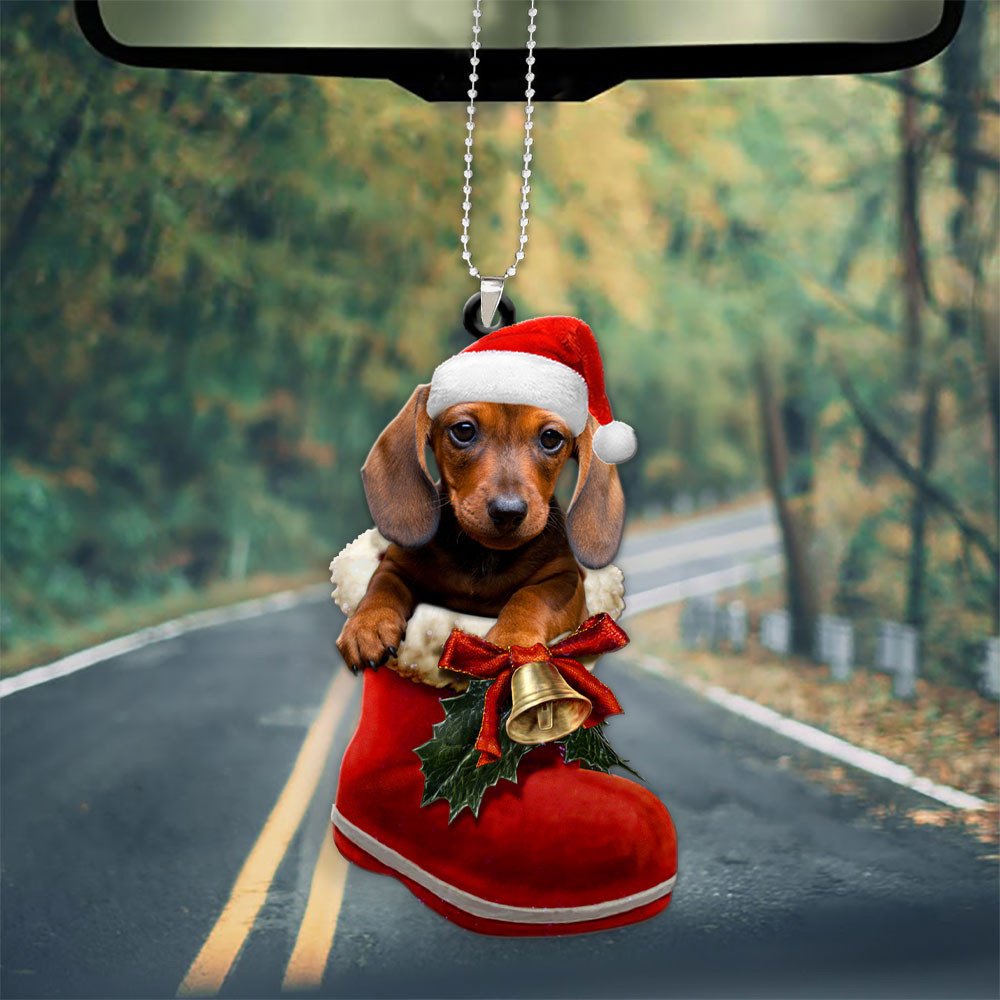 Dachshund In Santa Boot Christmas Car Hanging Ornament
