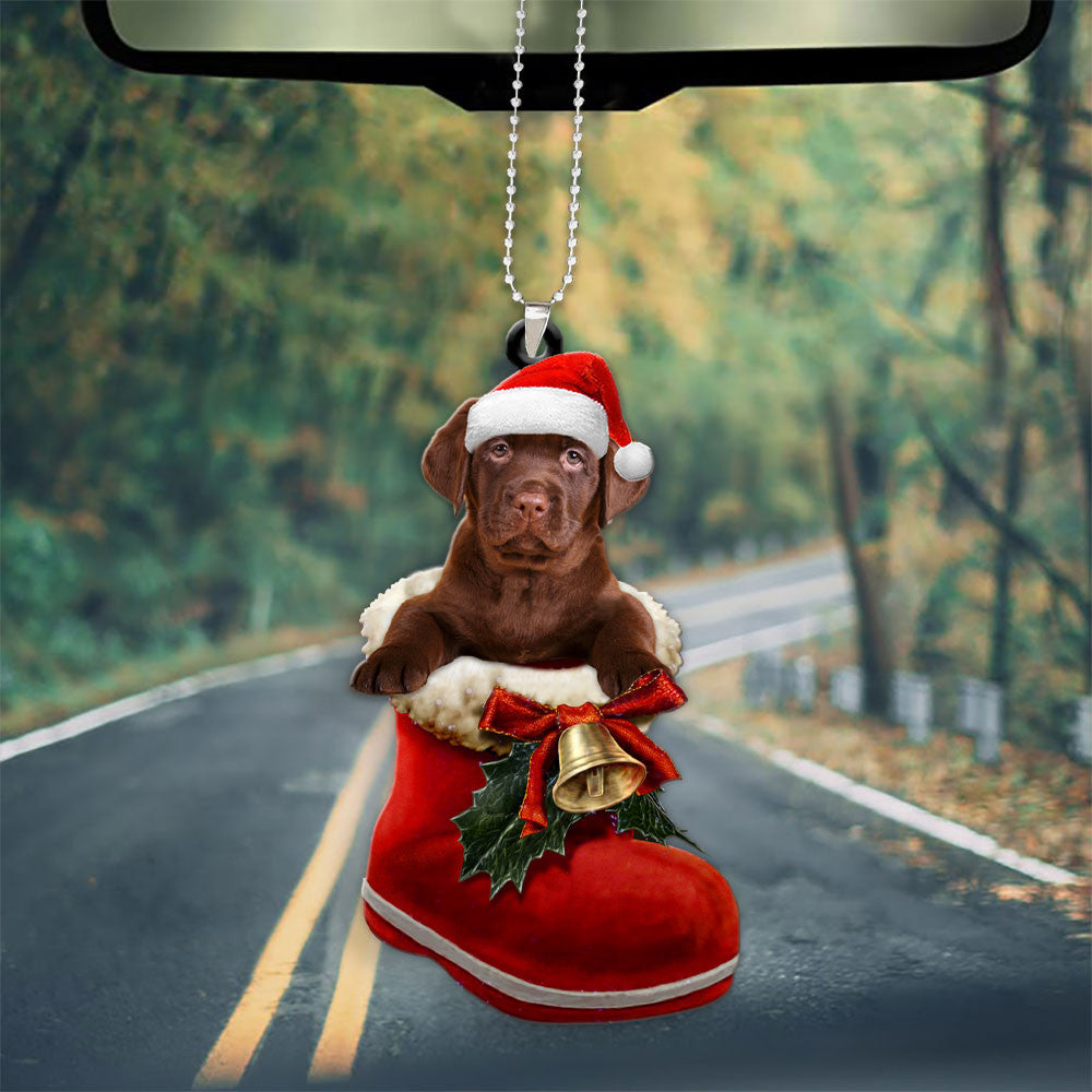 Labrador Retriever In Santa Boot Christmas Car Hanging Ornament