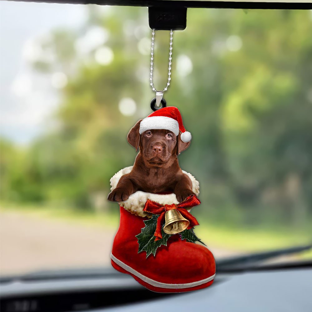 Labrador Retriever In Santa Boot Christmas Car Hanging Ornament