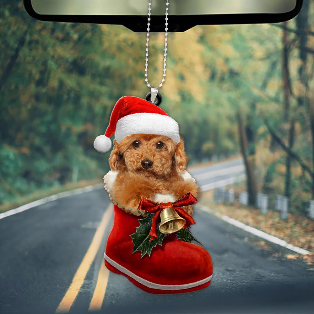 Poodle In Santa Boot Christmas Car Hanging Ornament