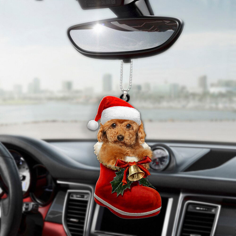 Poodle In Santa Boot Christmas Car Hanging Ornament