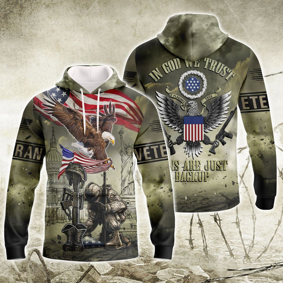 In God We Trust Veteran American Eagle Shirt/ 3D Print Veteran Hawaii Shirt Short Sleeve/ Gift For A Veteran