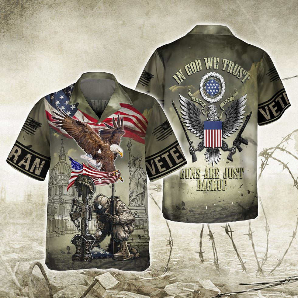 In God We Trust Veteran American Eagle Shirt/ 3D Print Veteran Hawaii Shirt Short Sleeve/ Gift For A Veteran