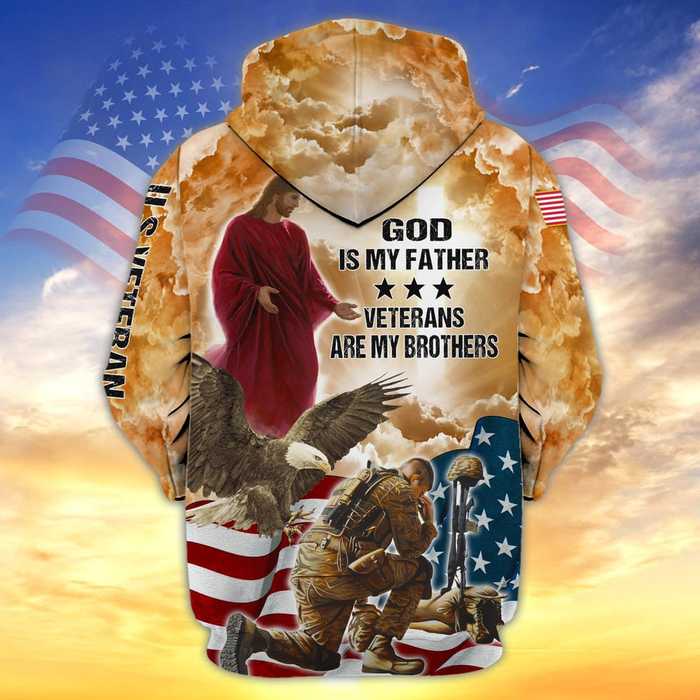 God Is My Father Veterans Are My Brothers 3D Print Shirt/ Us Veteran Hawaiian Shirt Short Sleeve/ Gift For A Veteran