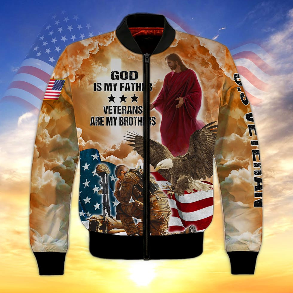 God Is My Father Veterans Are My Brothers 3D Print Shirt/ Us Veteran Hawaiian Shirt Short Sleeve/ Gift For A Veteran