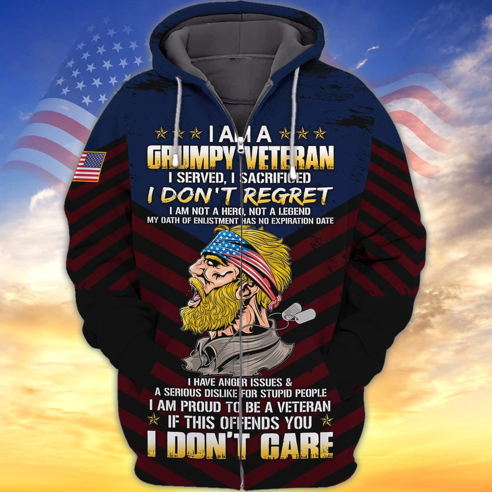 I Am A Grumpy Veteran 3D Print Shirt Men Women/ Proud To Be Veteran Clothing/ Veteran Gift