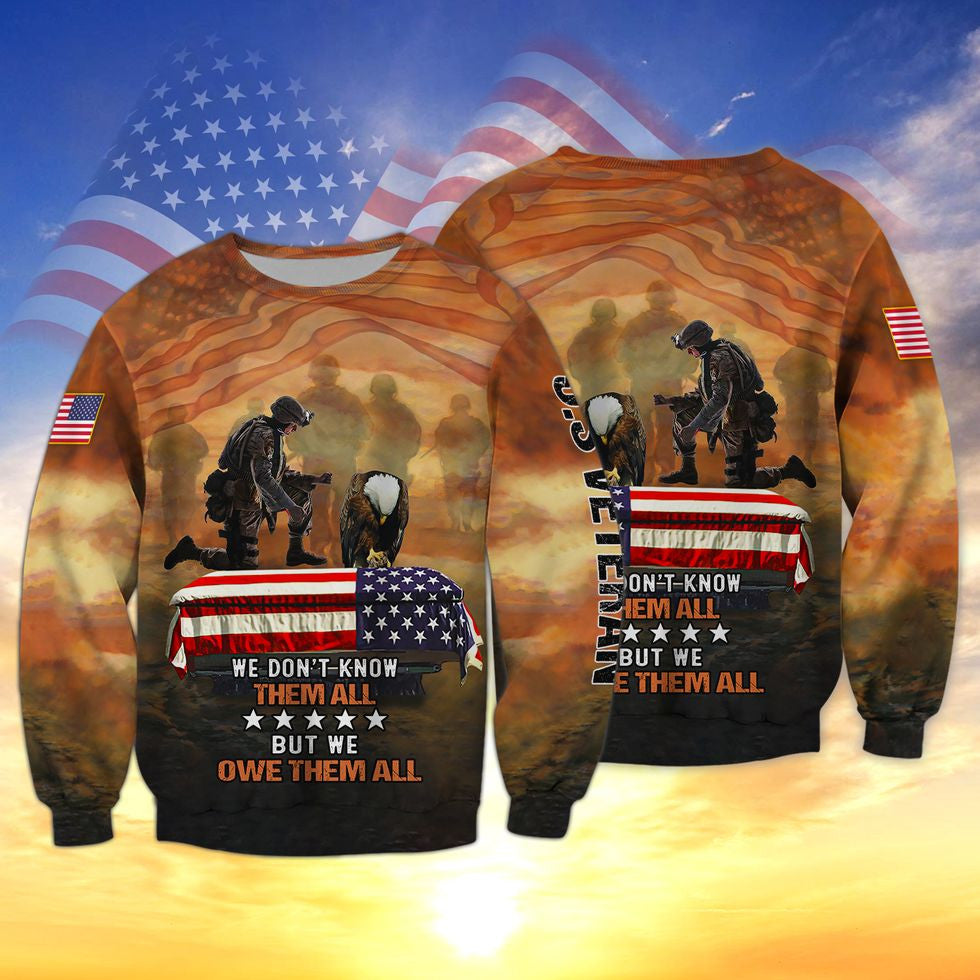 Us Veteran We Owe Them All 3D Print Shirt/ Veteran Bomber/ Veteran Zip Hoodie