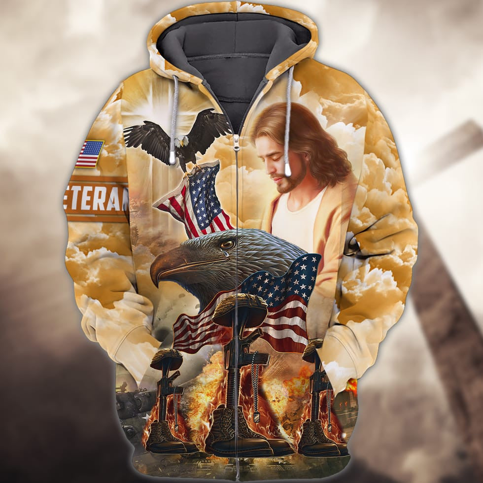 3D Print Veteran Honor Shirt/ Jesus American Eagle Veteran Hoodie/ Gift For A Veteran