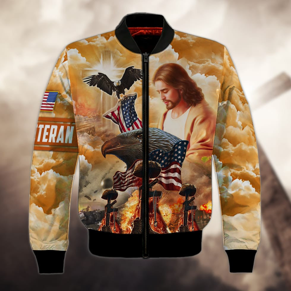 3D Print Veteran Honor Shirt/ Jesus American Eagle Veteran Hoodie/ Gift For A Veteran