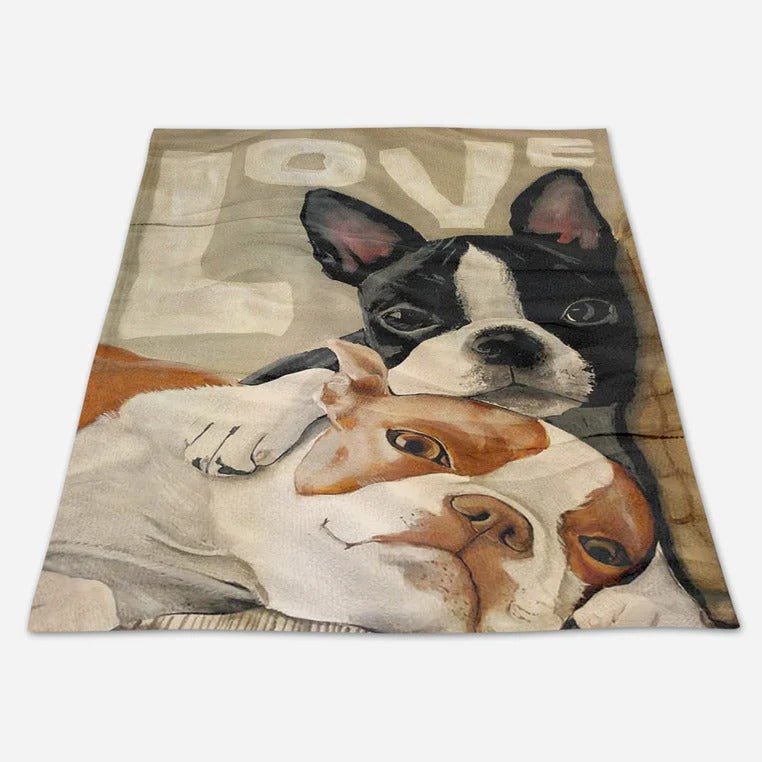 Boston Terrier Blanket/ Boston Terrier Love Cute Gift for Boston Terrier Lovers/ Dog Lover Fleece Sherpa Warm Blanket