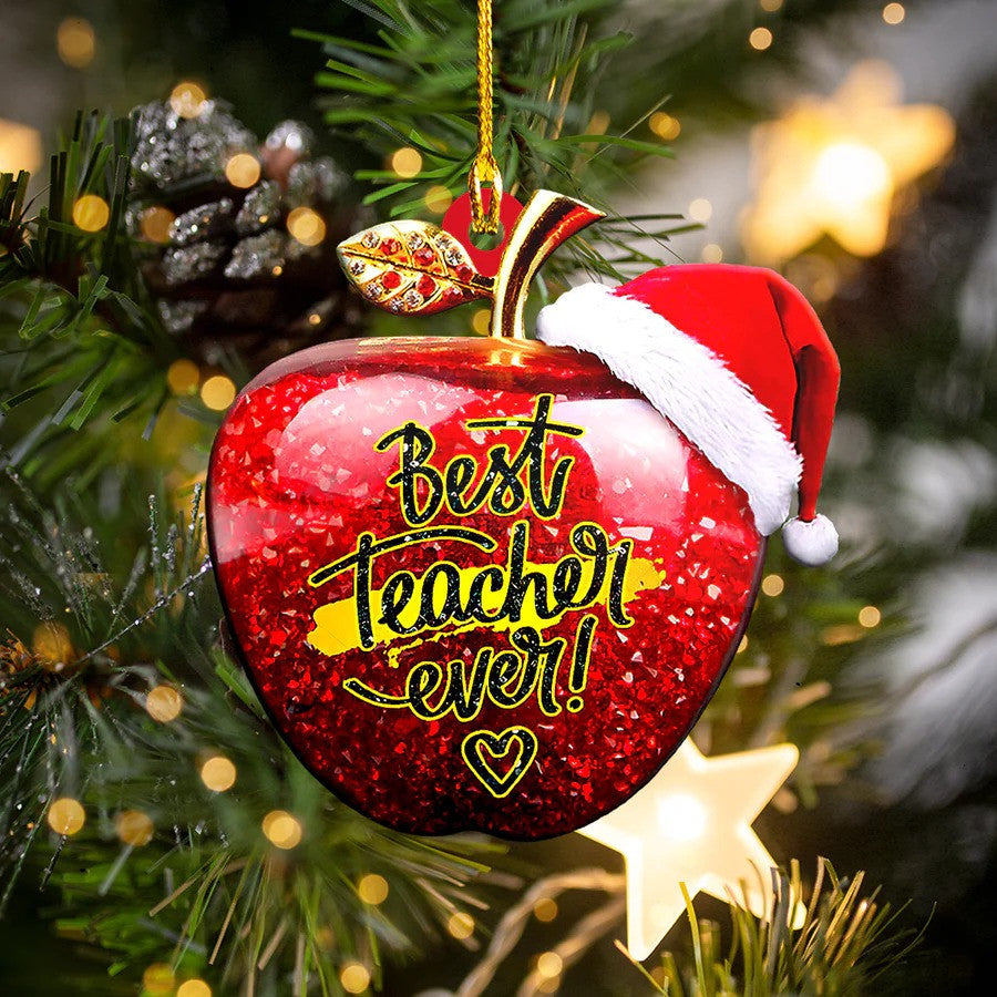 Best Teacher Ever Flat Acrylic Christmas Ornament for Teacher