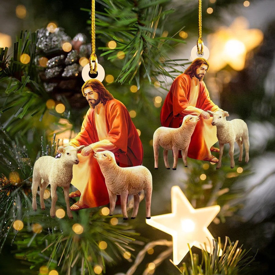 Jesus and Lamb Custom Shaped Acrylic Ornament for Christian for Christmas