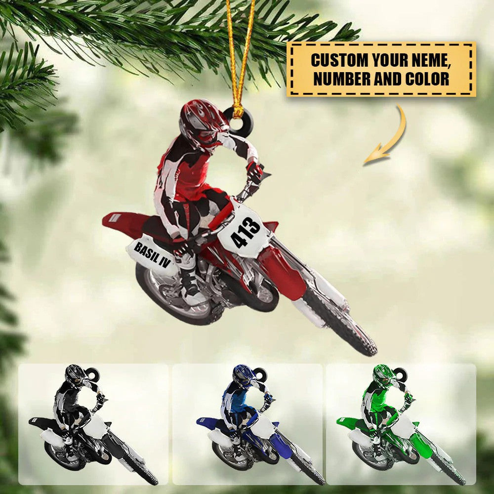 Personalized Motocross Dirt Bike Christmas Ornament/ Custom Name and Number Motocross Ornament
