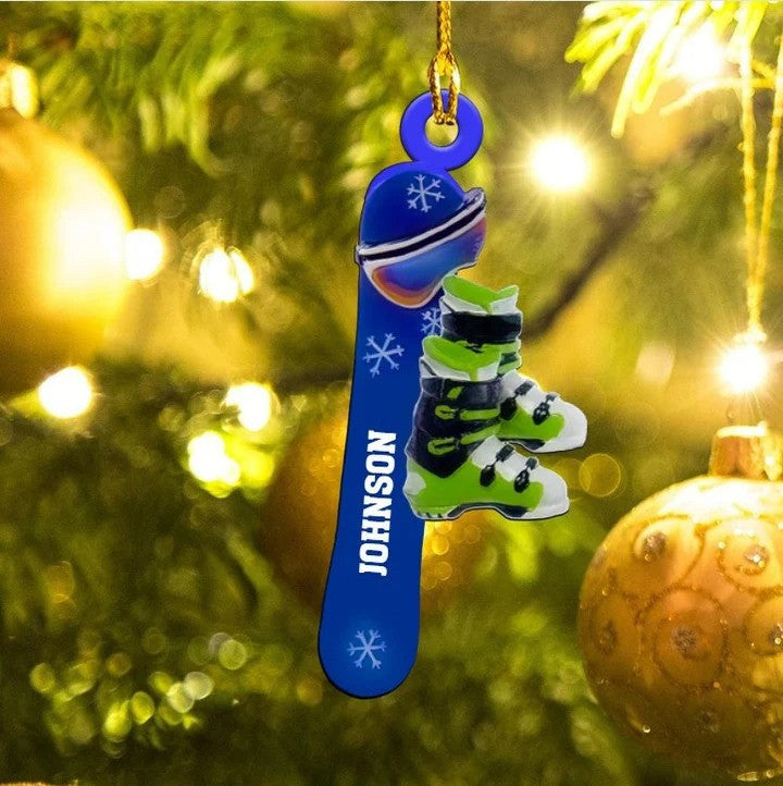 Personalized Snowboarding Ornament for Men/ Custom Name Skiing Acrylic Christmas Ornament
