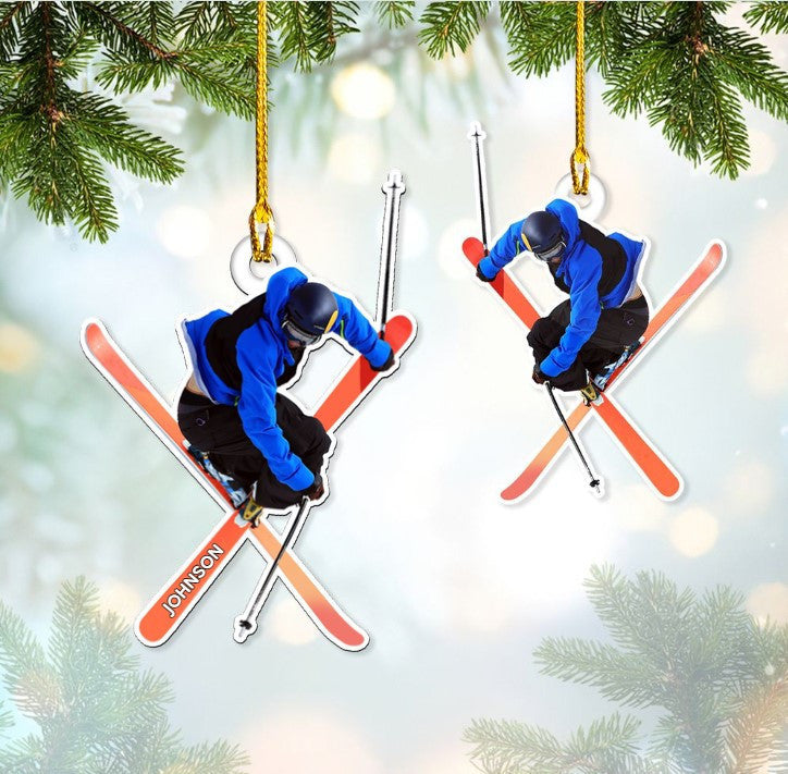 Customized Snowboarding Ornament for Women/ Custom Name Skiing Acrylic Christmas Ornament for Female