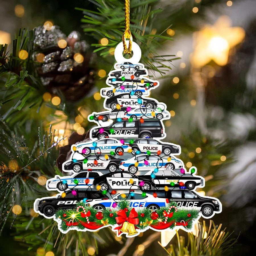 Custom Police Car Christmas Tree Shaped for Police Man/ Acrylic Ornament for Police