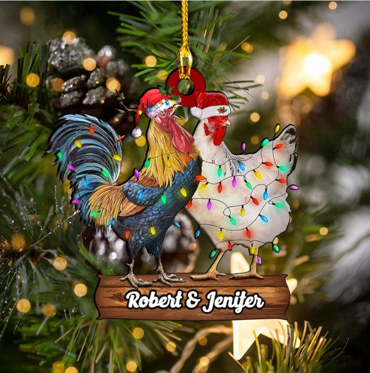 Personalized Chicken Couple Christmas Ornament for Husband and Wife/ Custom Shaped Acrylic Ornament