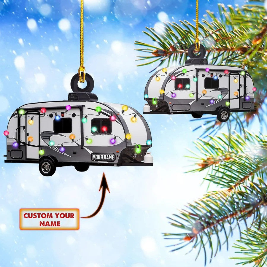 Personalized Travel Trailer Camping Christmas Ornament/ Custom Name Camper Acrylic Ornament for Camper