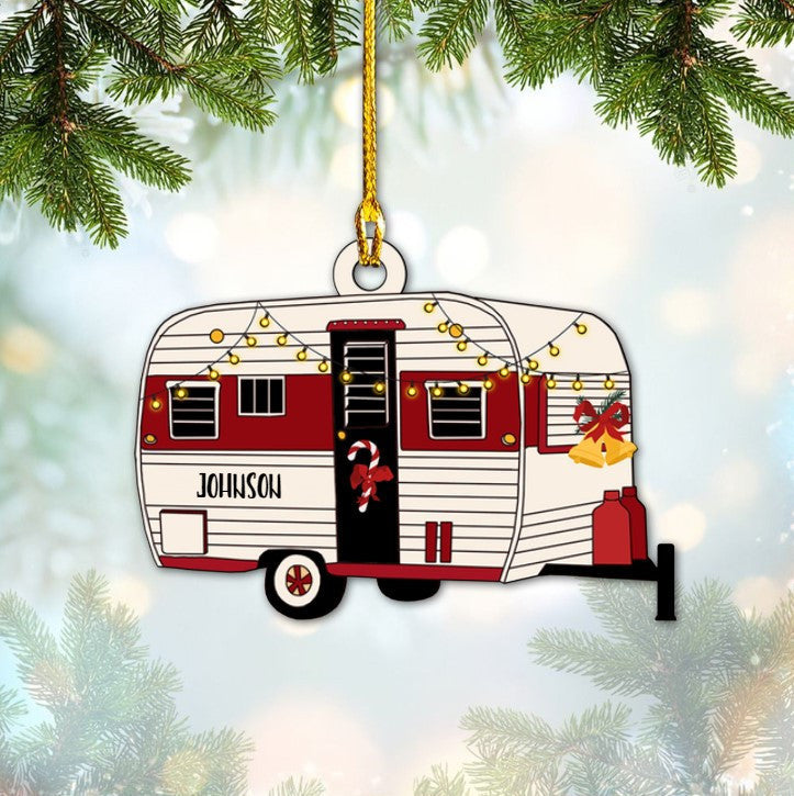 Customized Vintage Trailer Camping Van Christmas Ornament/ Custom Name Camper Acrylic Ornament for Camper